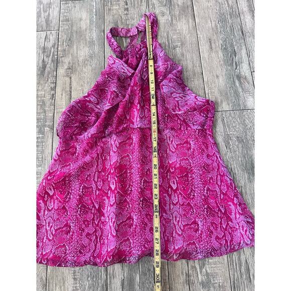 BCBGMAXAZRIA Women's Pink Azaelea Combo Ruffle Silk Halter Top Size Large - Picture 6 of 12